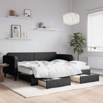 vidaXL Slaapbank met onderschuifbed en lades 90x190 cm stof, Verzenden, Nieuw