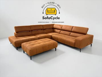 Hoekzetel cognac microvezel, poef + hoofdsteun – tweedehands, Verzenden, Nieuw
