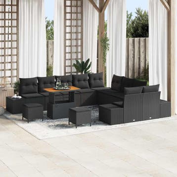 vidaXL Tuinbank Set 13 st 12-Aantal zitplaatsen Zwart Poly, Verzenden