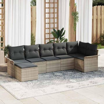 vidaXL Tuinbank Set 7 st Lichtgrijs poly rattan, Verzenden, Nieuw