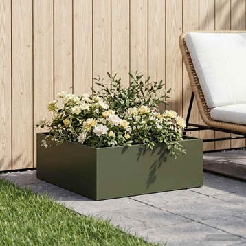 vidaXL Plantenbak Olijfgroen 40 x 40 x 20 cm Koudgewalst, Tuin en Terras, Bloempotten, Verzenden, Nieuw