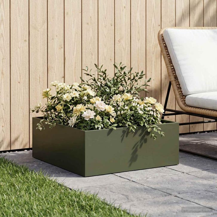 vidaXL Plantenbak Olijfgroen 40 x 40 x 20 cm Koudgewalst, Tuin en Terras, Bloempotten, Nieuw, Verzenden