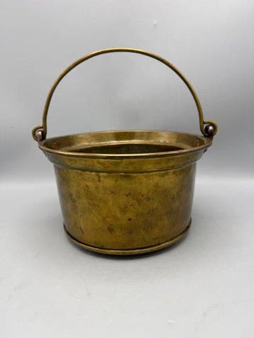 Antieke messing emmer met koperen details – 19e eeuw - Emmer