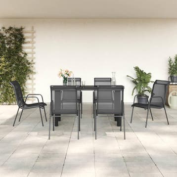 vidaXL 7-delige Tuinset textileen en staal zwart, Verzenden, Nieuw, Tuinset