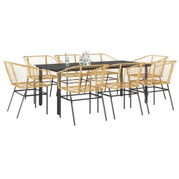 vidaXL 9-delige Tuinset poly rattan glas bruin, Verzenden, Nieuw, Tuinset