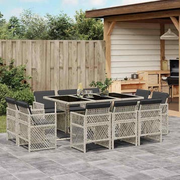 vidaXL 11-delige Tuinset met kussens poly rattan lichtgrijs, Verzenden, Tuinset