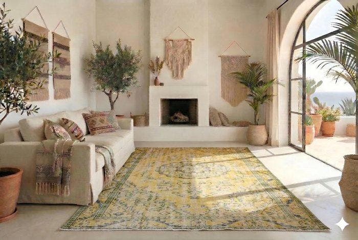 Geel vintage - Vloerkleed - 280 cm - 165 cm - met, Huis en Inrichting, Stoffering | Tapijten en Vloerkleden