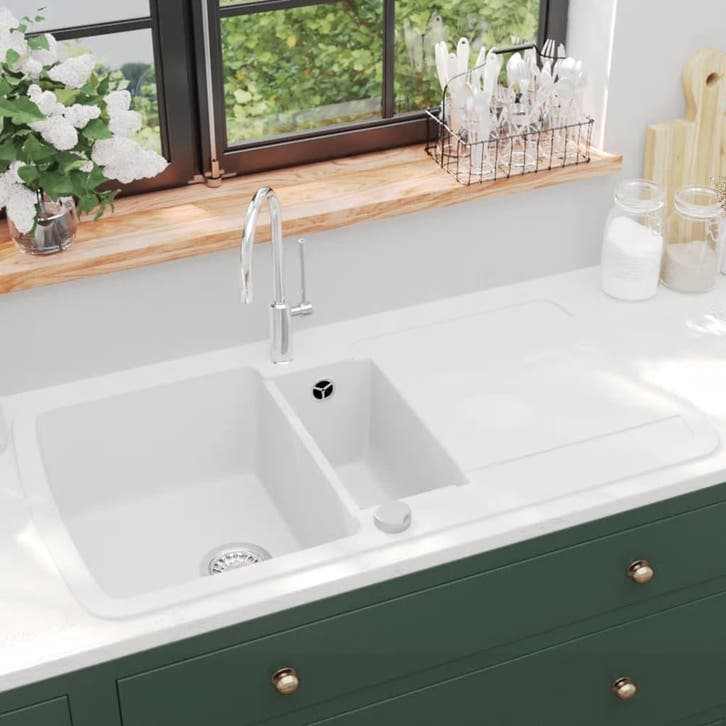 vidaXL Gootsteen dubbele bakken graniet wit, Maison & Meubles, Cuisine | Éléments de cuisine, Envoi