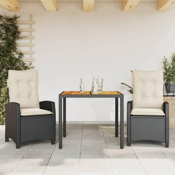 vidaXL 3-delige Tuinset met kussens poly rattan zwart, Verzenden, Nieuw, Tuinset