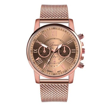 Fako - Horloge - Geneva - Roman - Mesh Look Rosé - Ø 40mm -, Verzenden