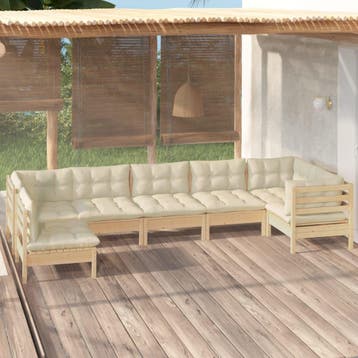 vidaXL 7-delige Loungeset met crèmekleurige kussens, Verzenden, Loungeset