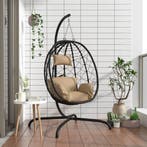vidaXL Hangende Eivormige Stoel met Kussen Taupe Poly Rattan, Verzenden