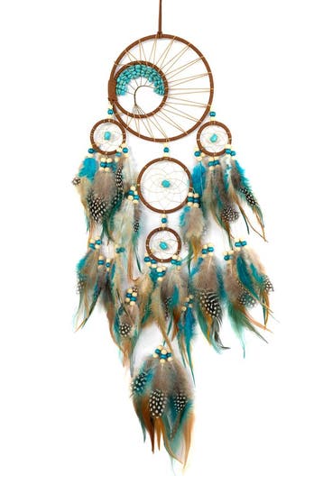 KIMU® Dromenvanger Blauw Bruin Dreamcatcher Veren Macramé Bo, Hobby en Vrije tijd, Ophalen of Verzenden, Nieuw
