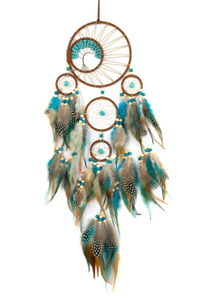 KIMU® Dromenvanger Blauw Bruin Dreamcatcher Veren Macramé Bo, Hobby & Loisirs créatifs, Articles de fête, Enlèvement ou Envoi