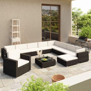 vidaXL 12-delige Loungeset met kussens poly rattan zwart, Verzenden, Nieuw, Loungeset