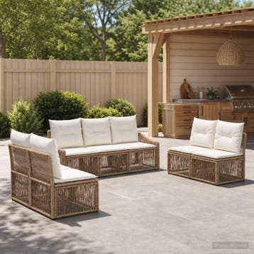 vidaXL Tuinbank Set 7 st Beige poly rattan, Verzenden, Nieuw