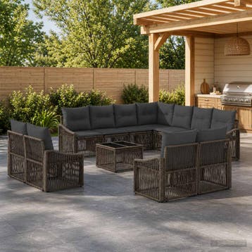 vidaXL Tuinbank Set 12 st Grijs poly rattan, Verzenden
