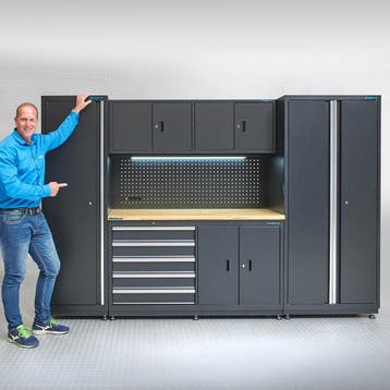 Datona Werkbank 160 cm met bovenkast, smalle zijkast en, Doe-het-zelf en Bouw, Werkbanken, Ophalen of Verzenden, Nieuw