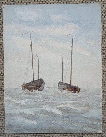 Belgische school (XIX) - Vissersboten - omgeving Knokke