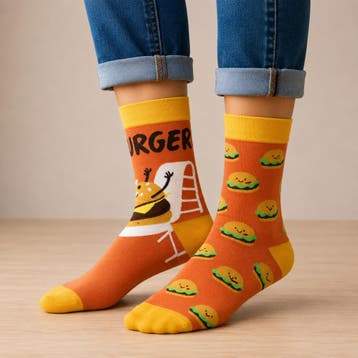 Sokken - Hamburger Print - Geel Bruin - Katoen - Maat 38-45, Kleding | Dames, Sokken en Kousen, Nieuw