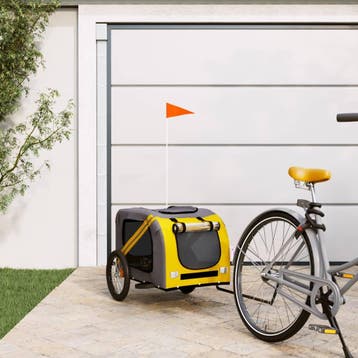 vidaXL Hondenfietstrailer oxford stof en ijzer geel en grijs, Verzenden
