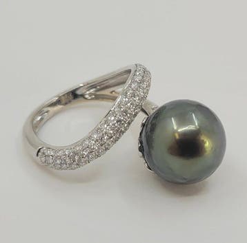 Ring - 18 karaat Witgoud, 12 mm ronde Tahitiaanse parel -, Nieuw