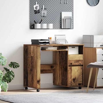 vidaXL Bureau met Wielen Oud Hout Bewerkt hout 91 x 50 x 77, Verzenden, Nieuw