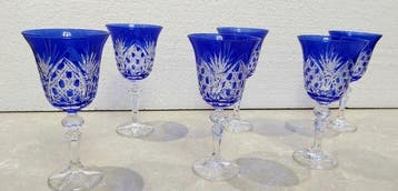 Drinkglas (6) - Kristal - Blauw Boheems Kristal