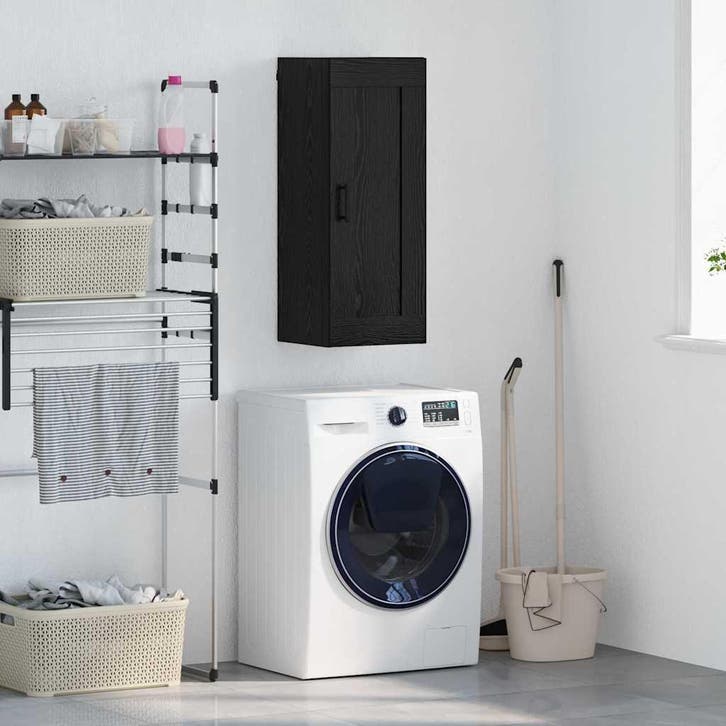 vidaXL Wandkast Zwart Eiken 34,5 x 34 x 90 cm Bewerkt hout, Maison & Meubles, Armoires | Dressoirs, Envoi