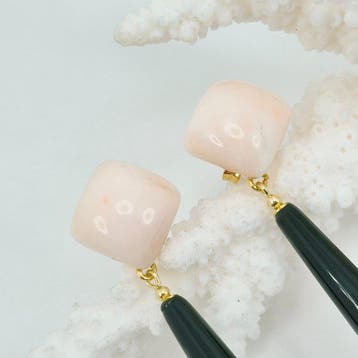 Zilver Oorbellen - Roze koraal, zwarte agaat