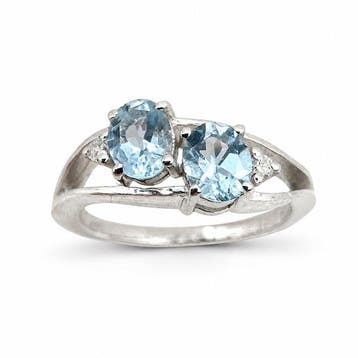 Zonder minimumprijs - Ring Zilver - Aquamarijn & Diamanten, Nieuw