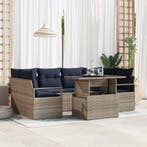 vidaXL Tuinbank Set met kussen 7 pcs grijs en marineblauw, Verzenden