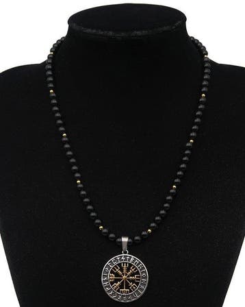 Obsidiaan - Halsketting - Viking Kompas Vegvísir - Richting