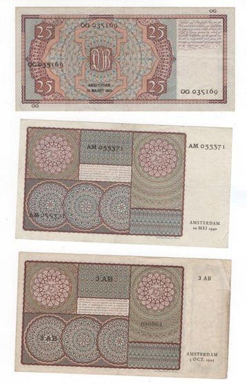 Nederland. - 3 x 25 Gulden - 1931/1943 (Zonder minimumprijs)