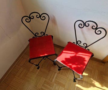 Chaise - Fer forgé, Bois, Tissu - Une paire de chaises en