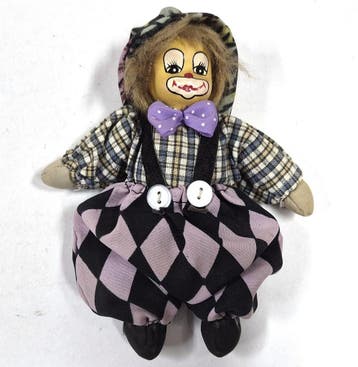 Vintage stoffen clownspop met beschilderd gezicht en, Verzenden, Nieuw