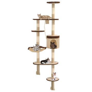 vidaXL Kattenkrabpaal met krabpalen wandmontage 194 cm beige, Verzenden