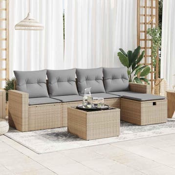 vidaXL 6-delige Loungeset met kussens poly rattan beige, Verzenden, Nieuw, Loungeset
