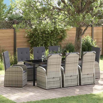 vidaXL Tuin Eettafel Set 9 st Grijs poly rattan, Tuin en Terras, Verzenden, Nieuw