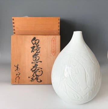 Vaas - Porselein - Japan - Hakuji Visvaas Tomobako - Fujii