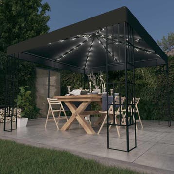 vidaXL Prieel met LED-lichtslinger 3x3 m antracietkleurig, Verzenden