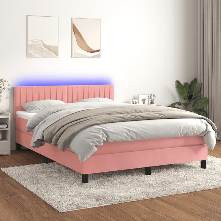 vidaXL Boxspring met matras en LED fluweel roze 140x200 cm, Maison & Meubles, Chambre à coucher | Lits, Envoi