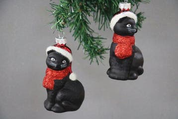 Boules de Noël Inge-Magic: zwarte kat (2) - Verre - verre,, Diversen, Nieuw
