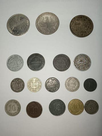 Wereld. Lot of 17 coins, incl. silver, various denominations