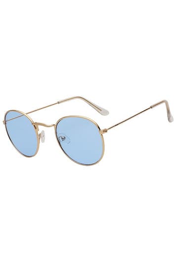 KIMU® Ronde Bril Round Metal Goud Montuur Rond Blauwe Glazen, Ophalen of Verzenden, Nieuw, Blauw