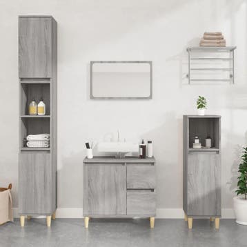 vidaXL 3-delige Badkamermeubelset bewerkt hout grijs sonoma, Verzenden, Nieuw