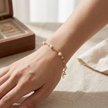 Zonder minimumprijs - Armband - 18 karaat Geel goud - Parel