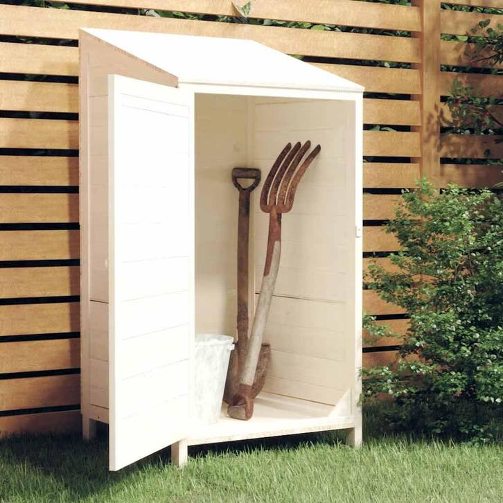 vidaXL Tuinschuur 55x52x112 cm massief vurenhout wit, Tuin en Terras, Tuinhuizen, Nieuw, Verzenden