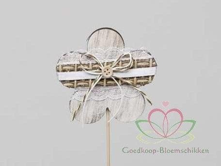 Houten Bloemen Naturel look op stok 8x8 cm 6 stuks, Huis en Inrichting, Woonaccessoires | Kunstplanten en Kunstbloemen, Nieuw