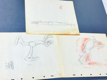 Walt Disney - 3 × vintage Goofy productietekeningen uit, Verzamelen, Nieuw